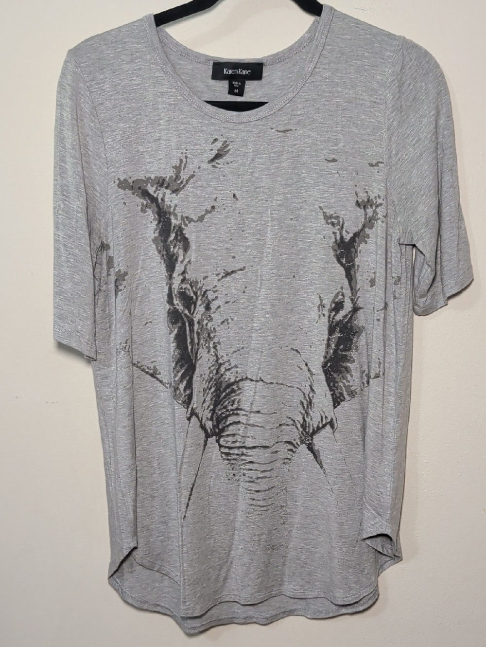 Karen Kane Elephant T-shirt Light Gray Short-Sleeve Comfy Casual Women's Size M